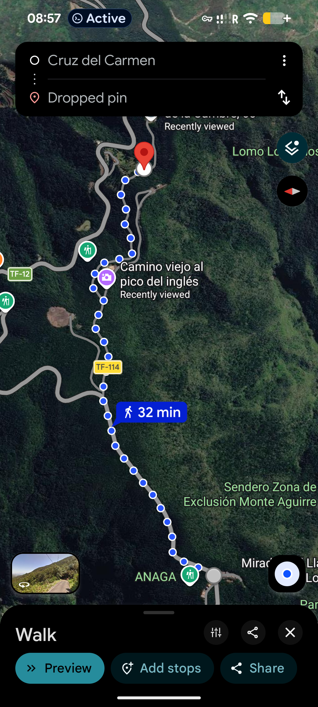 Route from Cruz del Carmen
